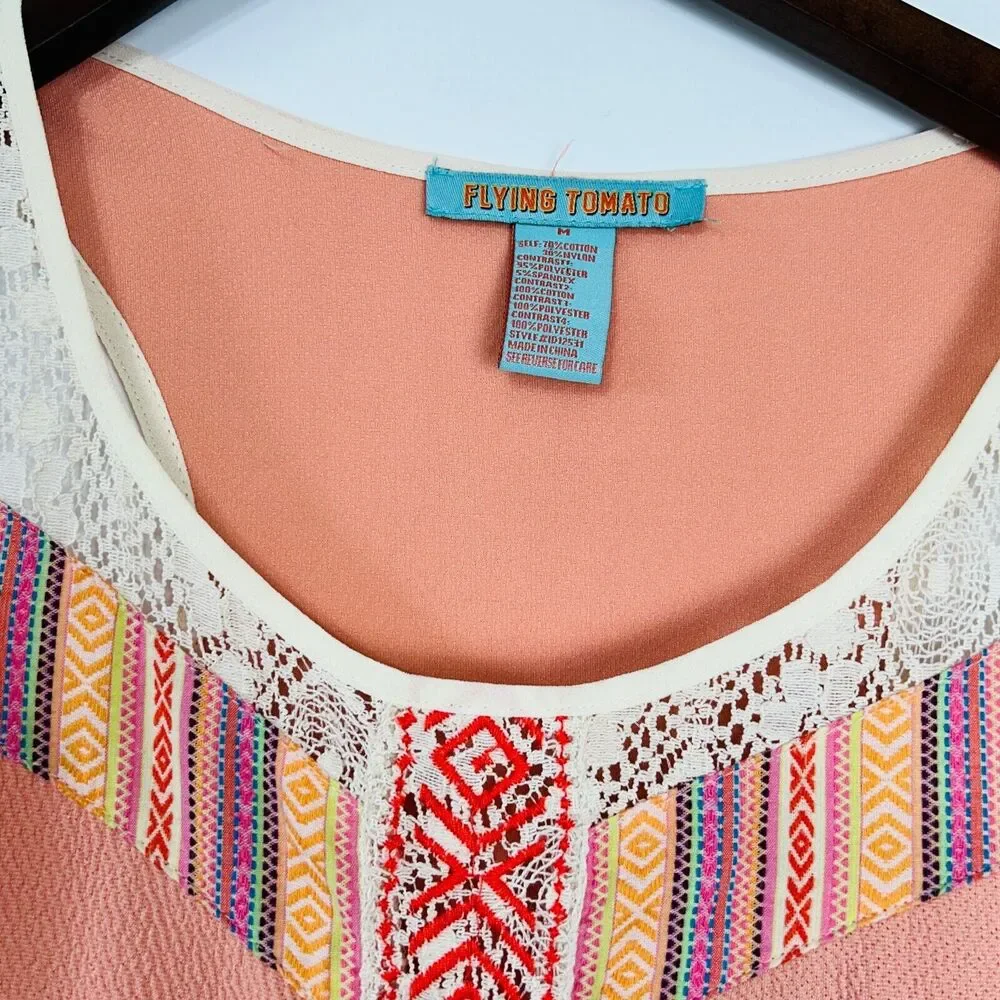 Buckle Boho Skater Dress Size Medium Embroidered Peach Racerback Sporty